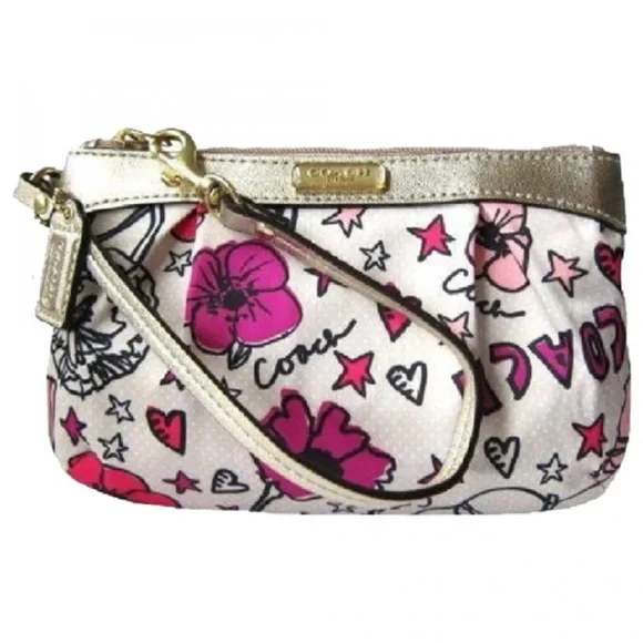 NWT Coach Poppy Kyra Wristlet in Beige/Pink Purple Floral Pattern - Picture 1 of 8